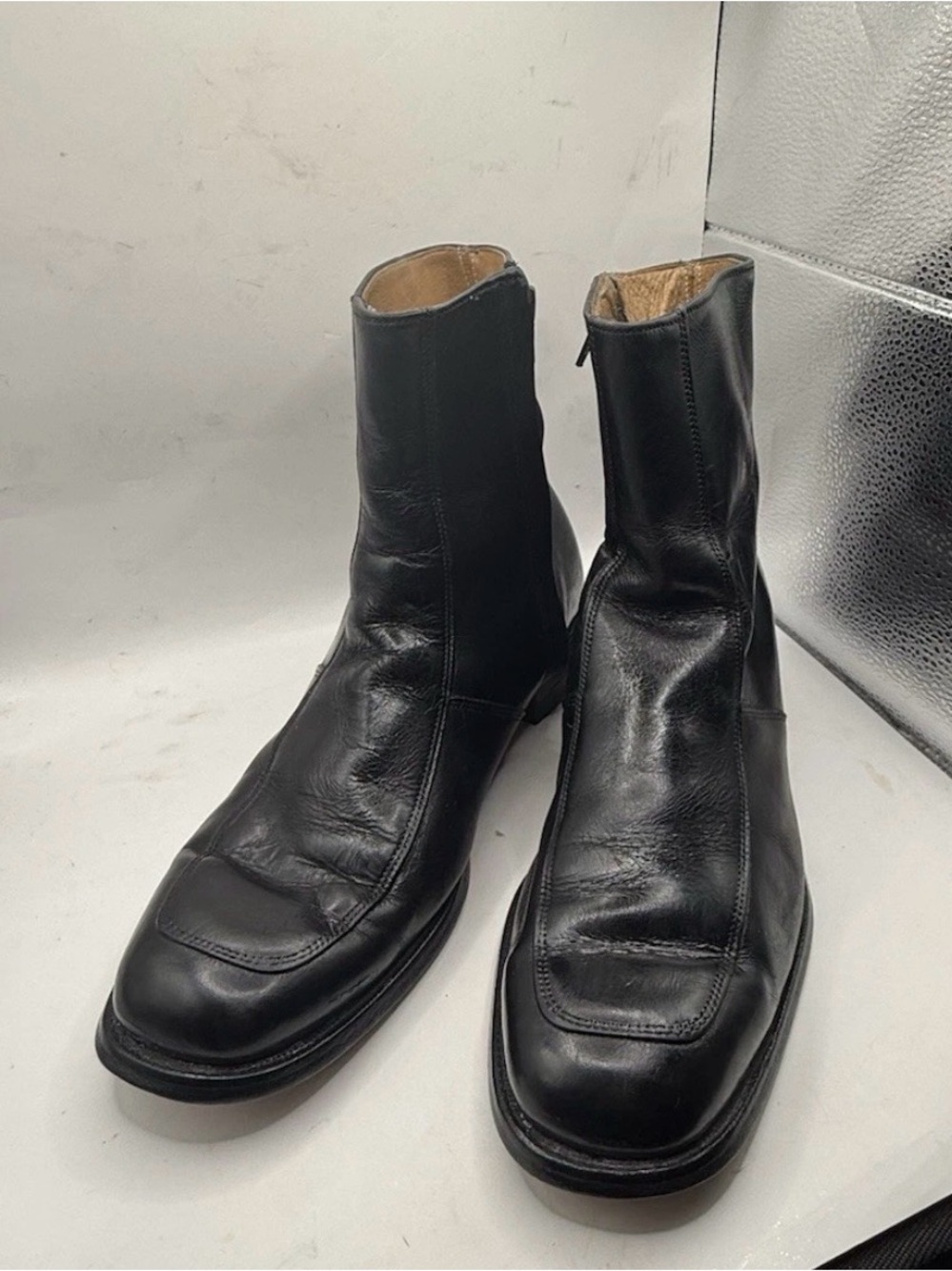 Vtg 1970s Mason Men Black Leather Side Zip Dress Boots 10 D